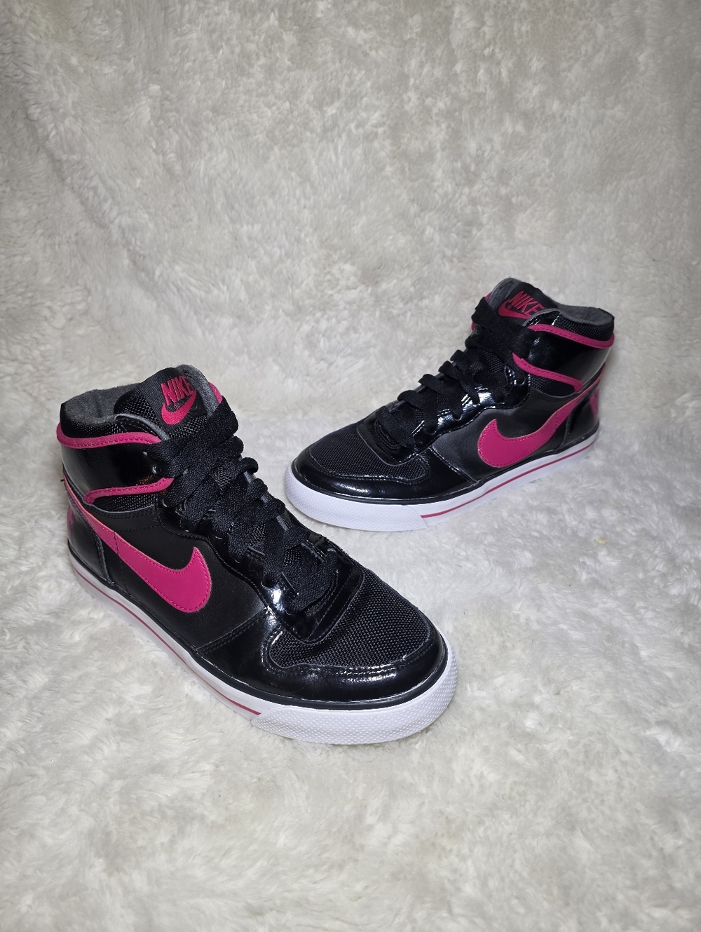 Nike Big High AC Mid Hally Hoops Premium Black Hyper Pink Patent Sneakers Sz 6